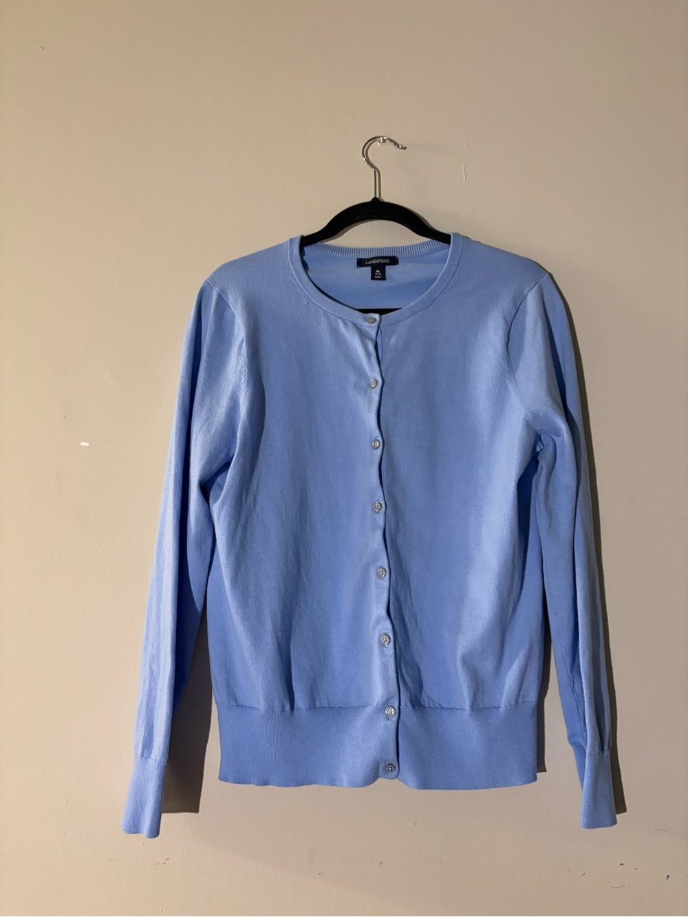 Lands' End Sky Blue Crewneck Button-Front Cardigan Fall Wear; Casual, Classic
